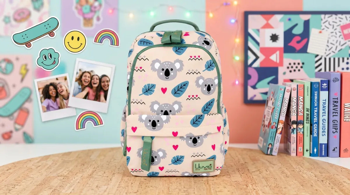 Mochila Juvenil Escolar Lluvia Koala Con Bolsillo Secreto