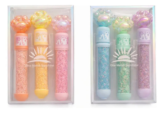 Marcatextos Kawaii 6 Piezas Tapa Figura Huellita Gliter