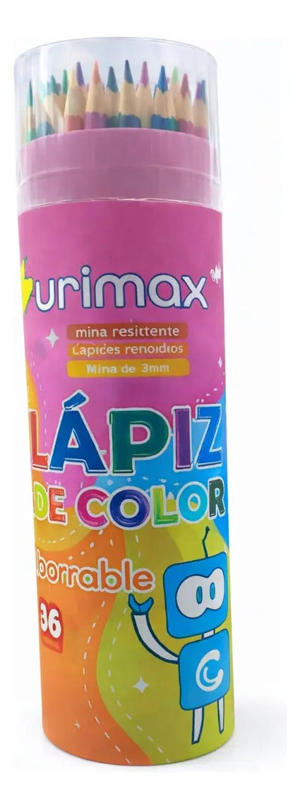 Colores Surimax 36 Piezas Estuche Cilíndrico Protector