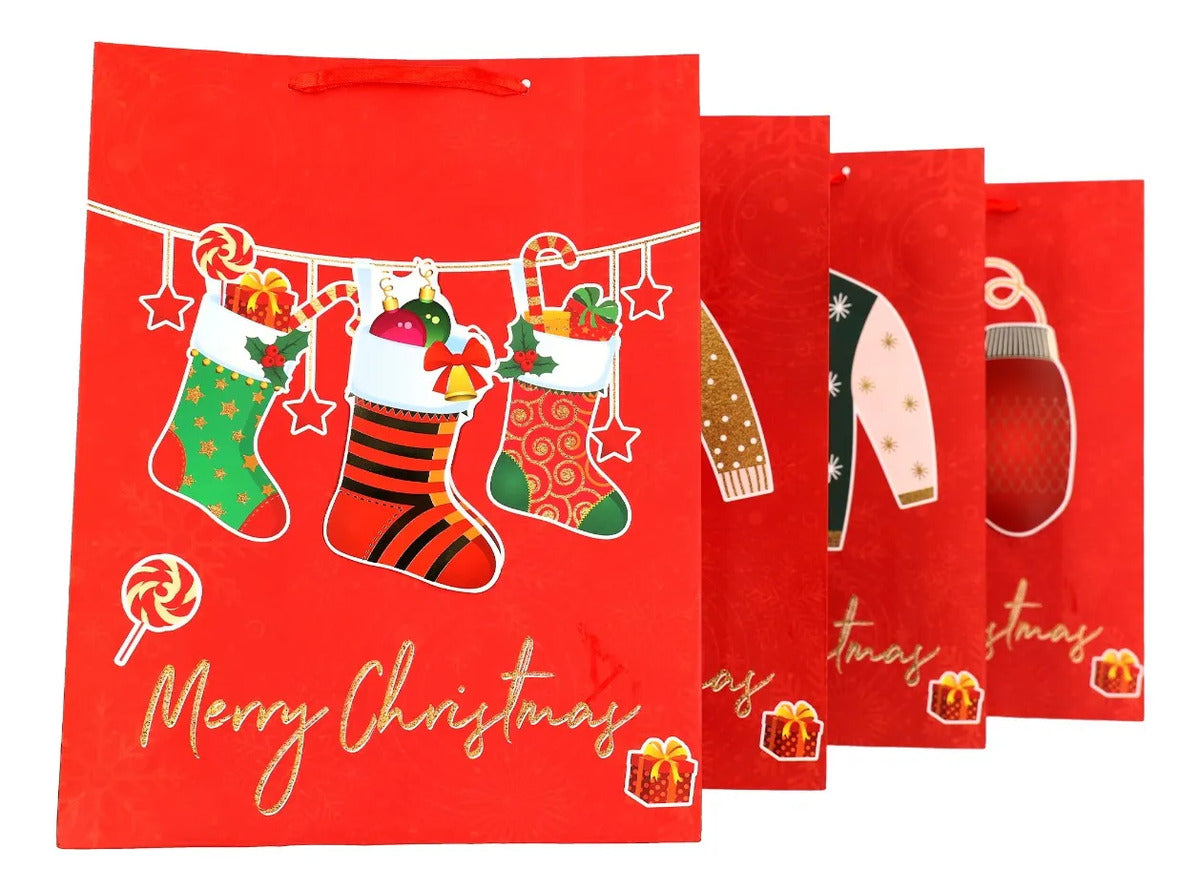 Bolsas de Regalo Navideñas Lluvia Ropa Navideña 12 Pzas