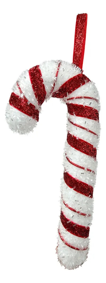 Bastón Navideño Lluvia Lights Rojo Blanco con Glitter 20 Cm
