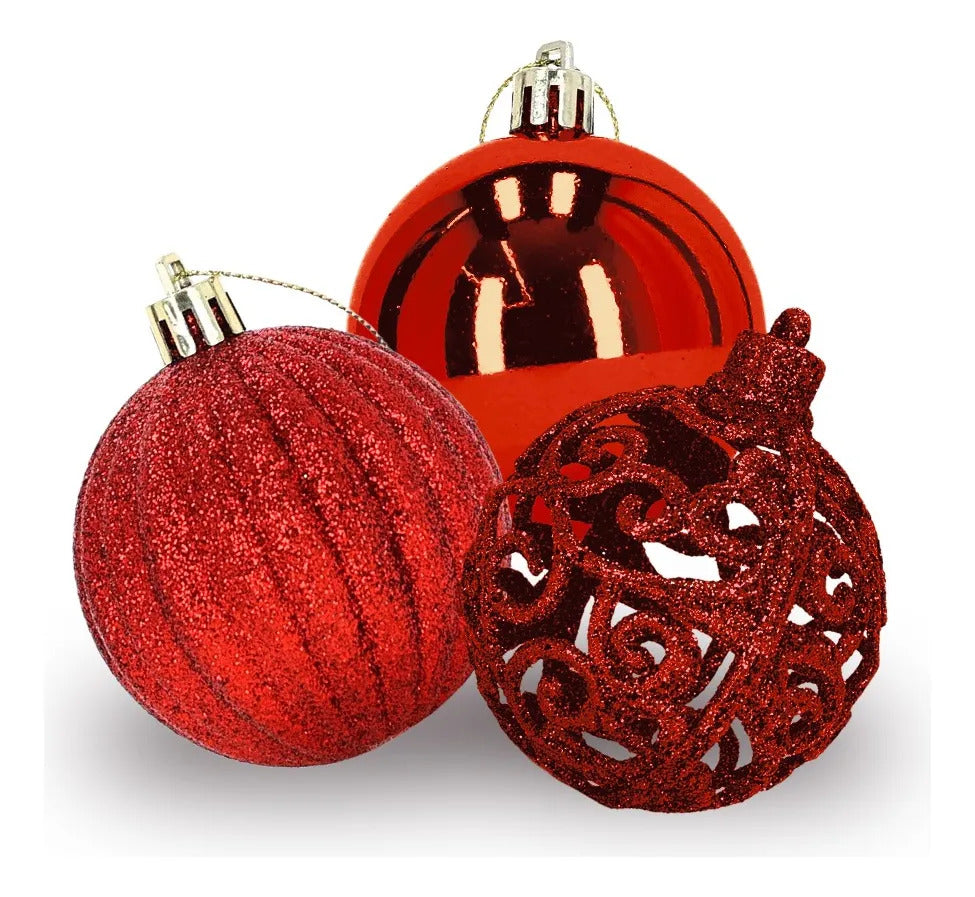 Set Esferas Árbol Rojo Rubí Metálico 6 cm