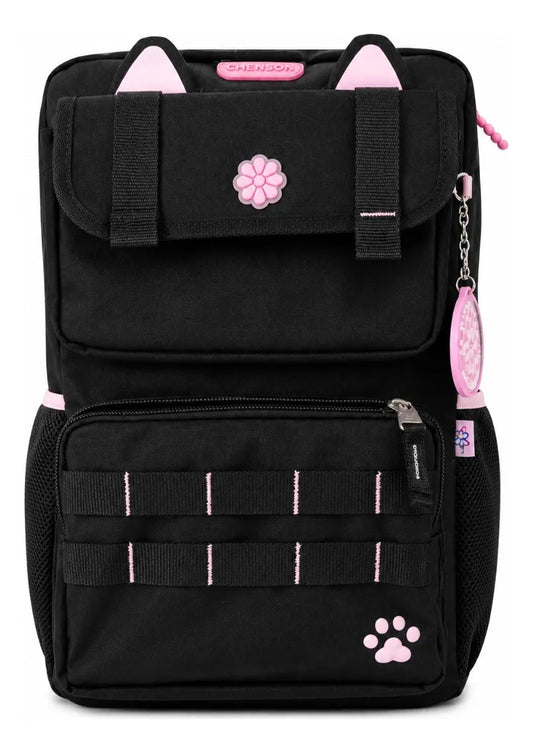 Mochila Escolar Chenson Happy Girl Negra Con Detalles Rosa