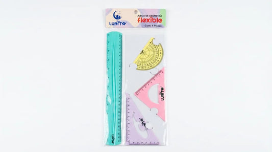 Juego De Geometría Flexible Lunita 4 Piezas Colores Pasteles