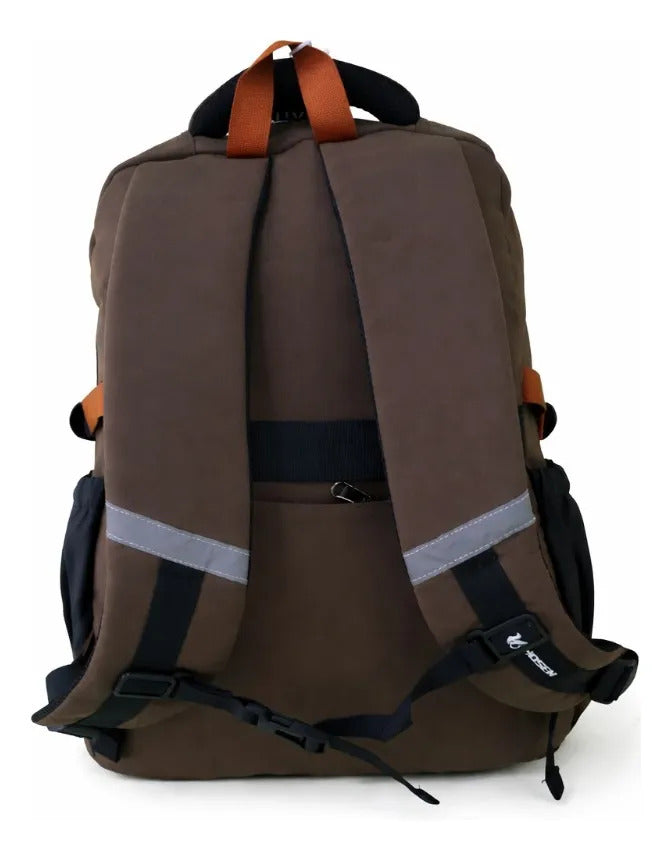 Mochila Juevenil Lluvia Verde Olivo Moderna Con Detalles Naranja