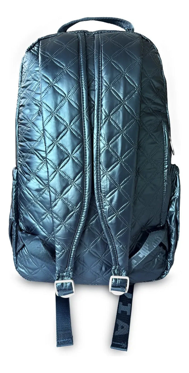 Mochila Juvenil Lluvia Verde Turquesa Diseño Puff Rombos