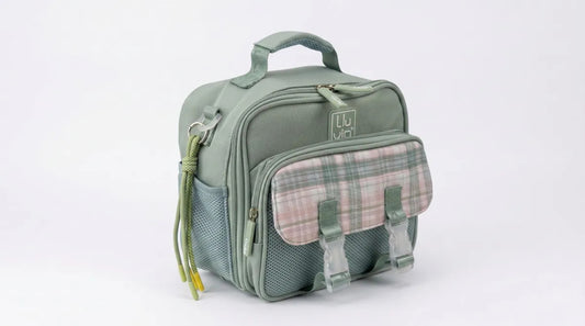 Lonchera Lluvia Verde Pastel Con Diseño Escocés Y Correa
