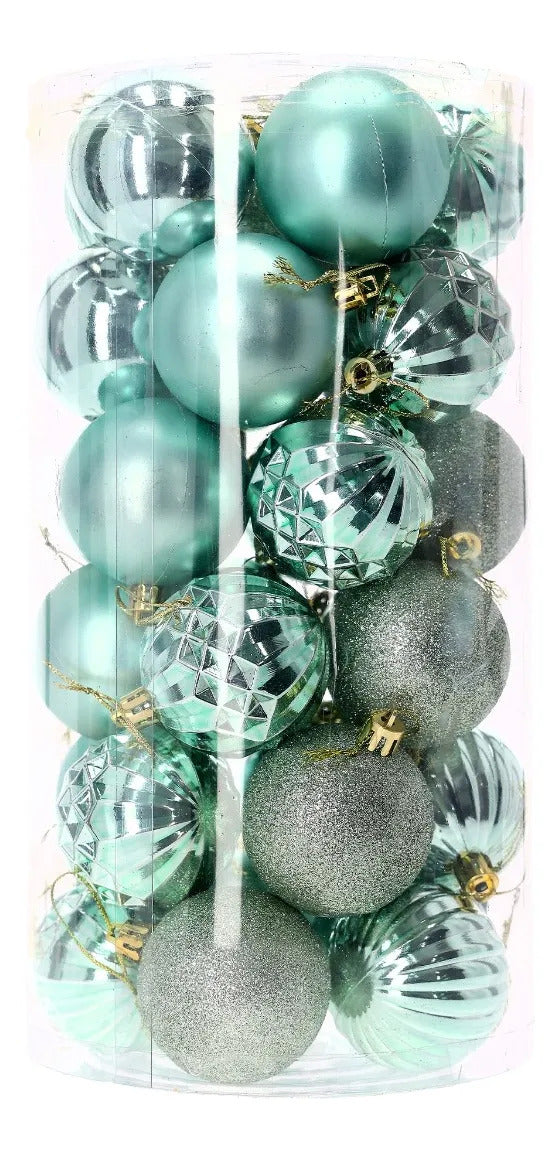 Set De Esferas Navideñas Lluvia Verde Menta Mixtas 30 Piezas