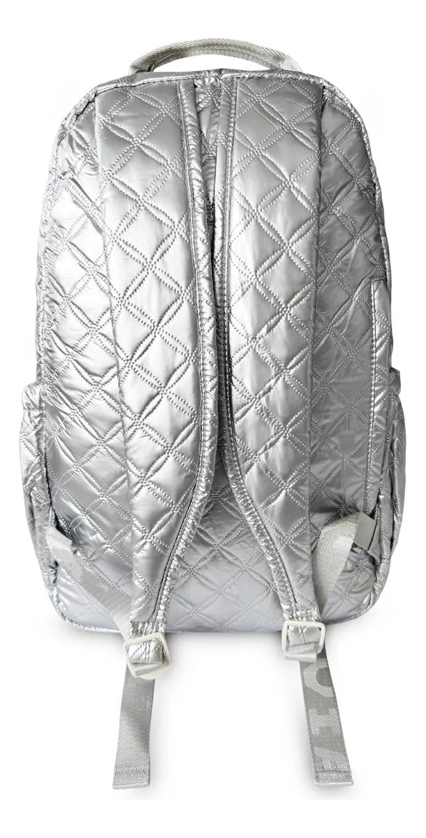 Mochila Juvenil Lluvia Plata Diseño Acolchado de Rombos