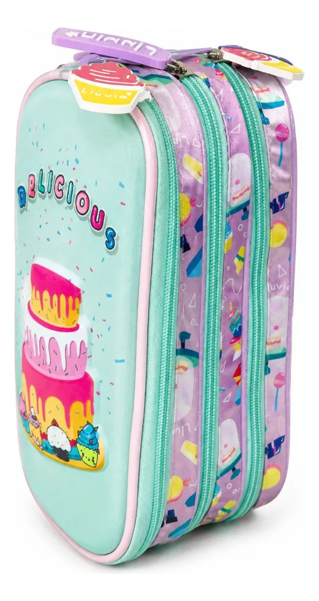 Set Mochila Escolar Tres Piezas Lluvia Pastel De Colores
