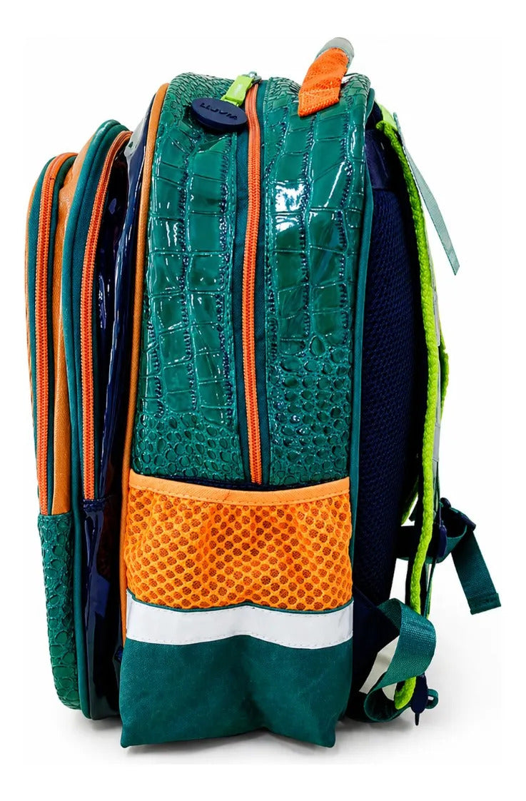 Mochila Escolar Lluvia Dinosaurio T Rex Aventura Con Luz