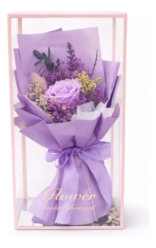 Bouquet Decorativo Con Rosa Y Follaje 3 Colores 31x10x16