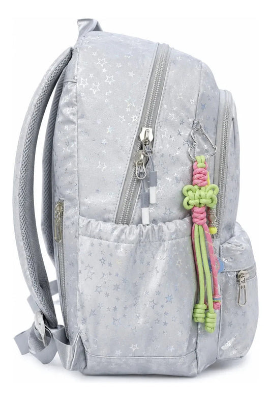 Mochila Escolar Lluvia Gris Plata Repelente Al Agua Premium