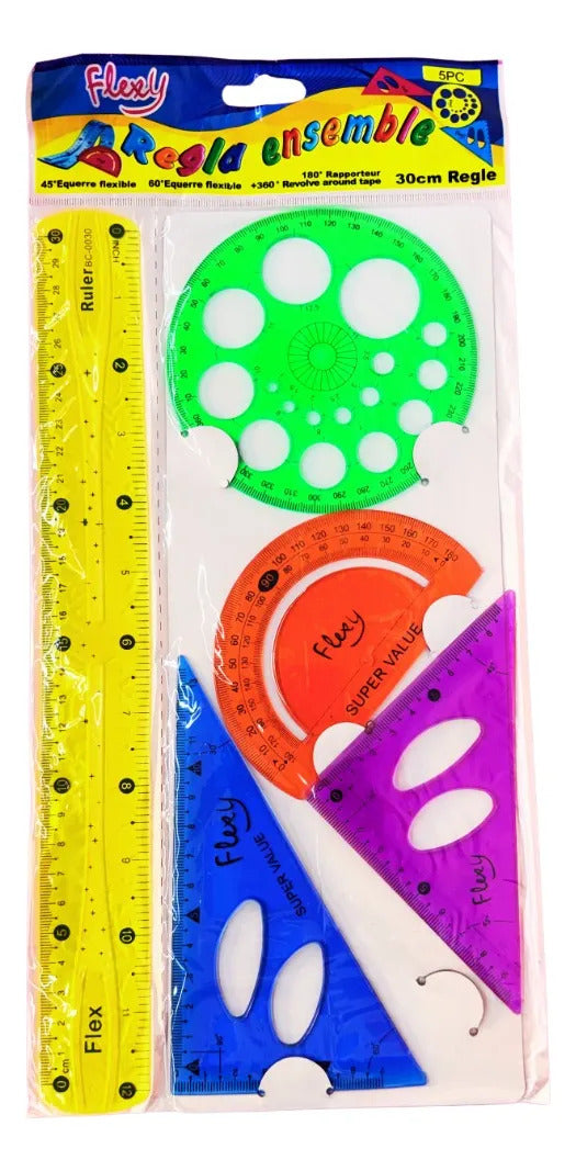 Juego De Geometría Profesional Flexy 5 Piezas Flexible