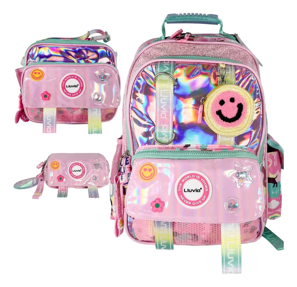Paquete Mochila 3 Piezas Marca Lluvia Rosa Tornasol Primaria