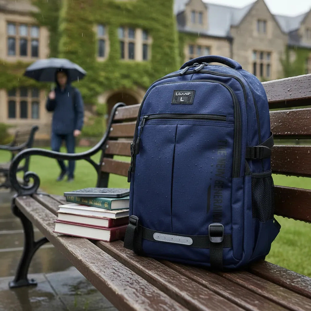 Mochila Lluvia Azul Marino Moderna Para Laptop Y Universidad