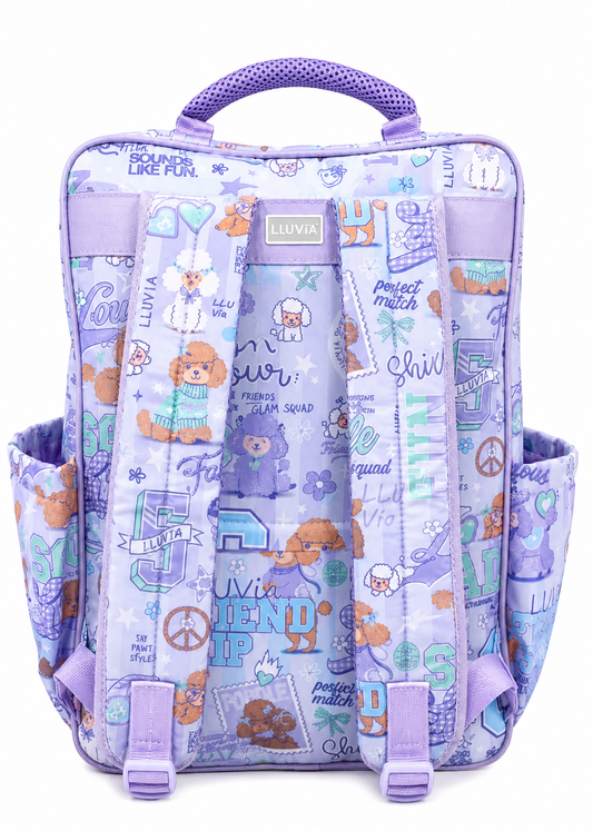 Set Escolar Tres Piezas Lluvia Diseño Florería Lila Satinado