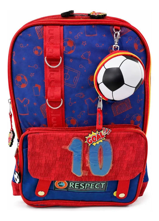 Mochila Primaria Lluvia Grande 3 Bolsillos Diseño Futbol