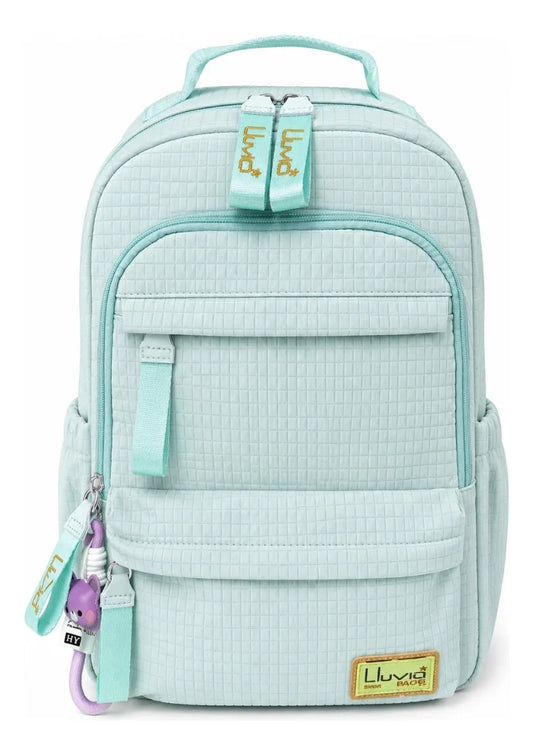 Mochila Juvenil Lluvia Diseño Cuadriculado Verde Menta