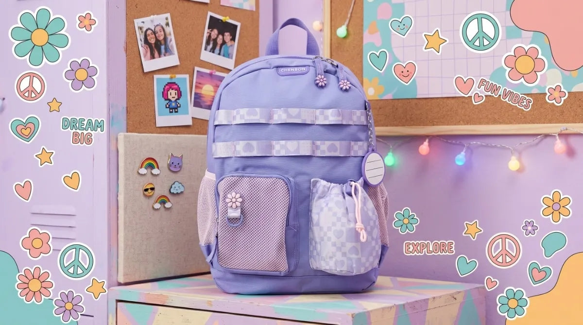 Mochila Escolar Chenson Happy Girl Lila Bolsillo Frontal