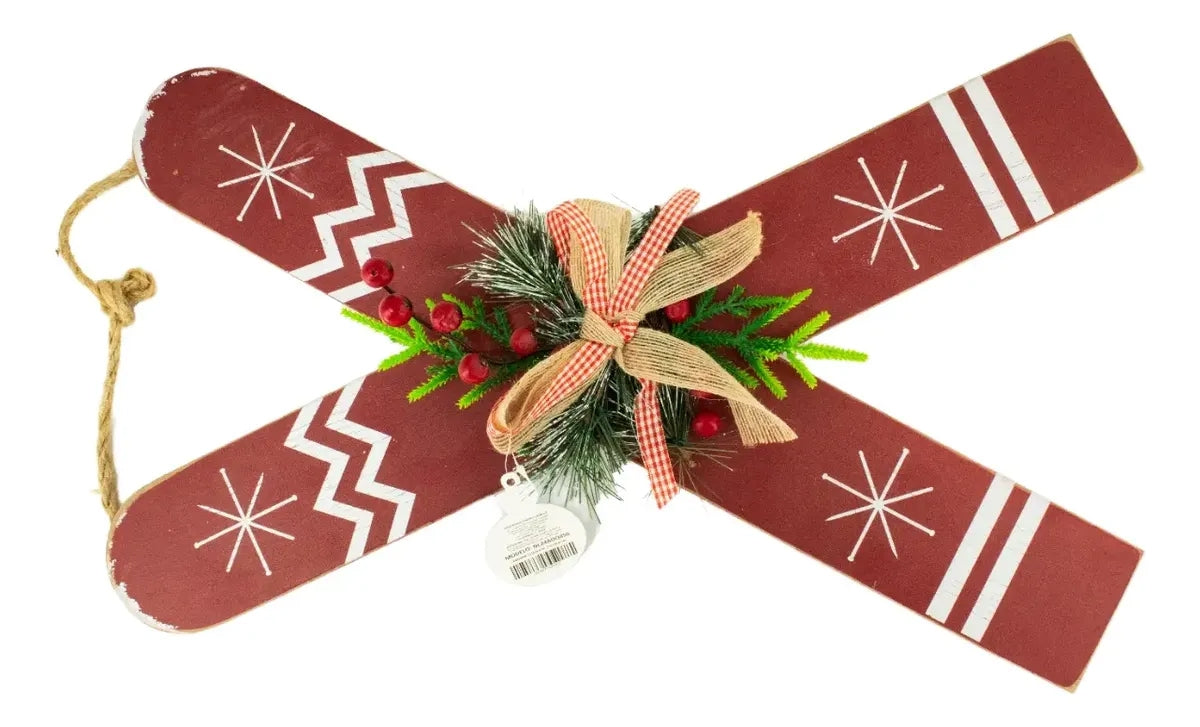 Figura De Esquís Navideños De Madera Y Ramas 52x1x29