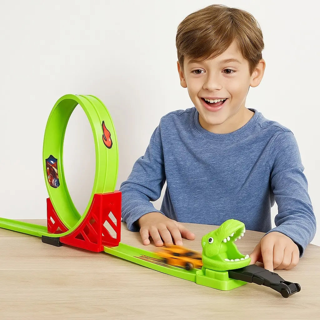 Pista De Dinosaurio Candy Toys Con 10 Piezas De Fricción.