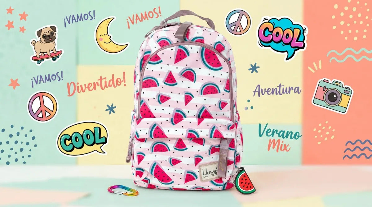 Mochila Juvenil Lluvia Diseño Frutal Sandías Gran Capacidad