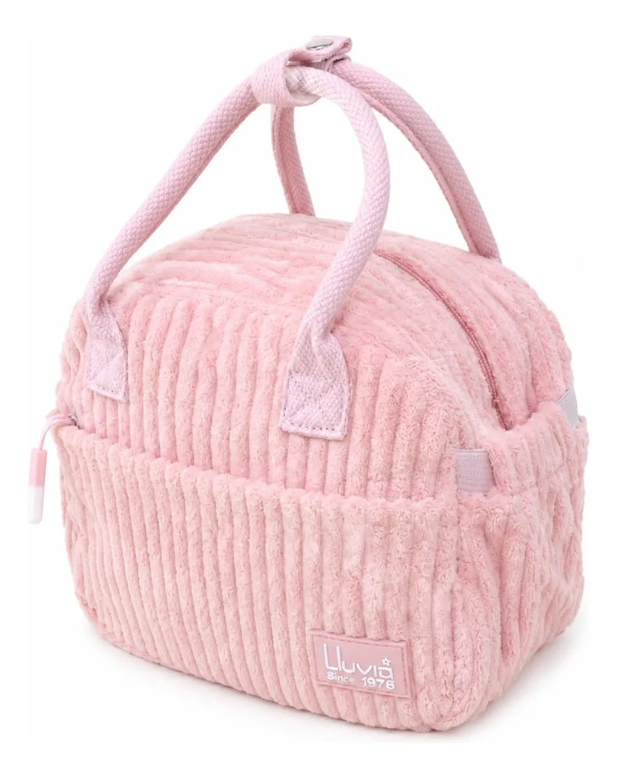 Lonchera Térmica Lluvia Rosa Pastel Afelpada Acanalada