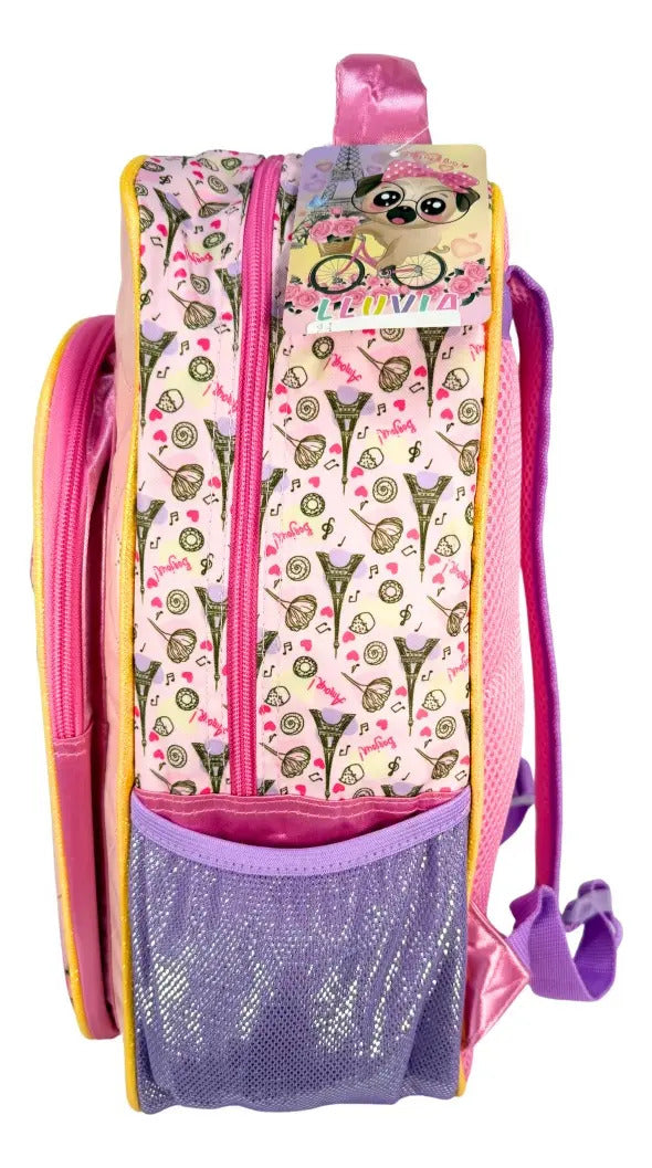 Mochila Primaria Set 3 Piezas Marca Lluvia Perrito Pug
