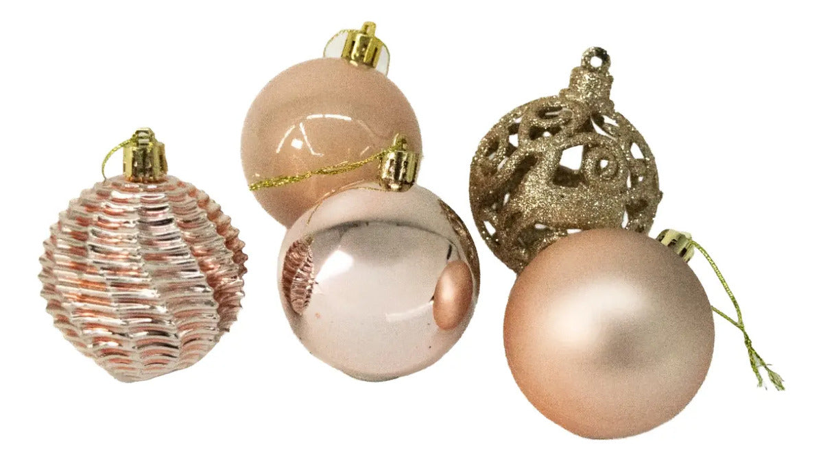 Esferas Metálicas Rosa Y Glitter 6 Cm Para Árbol Navidad