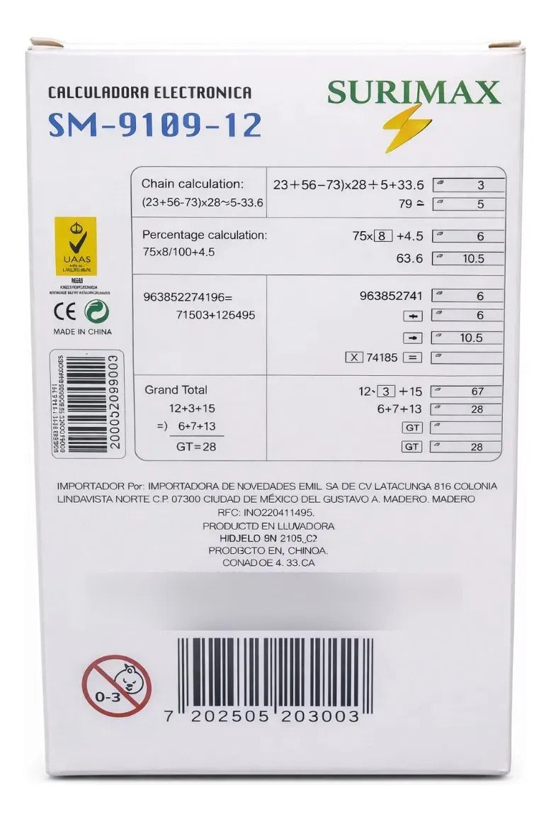 Calculadora Surimax Pantalla 12 Dígitos Oficina Escuela