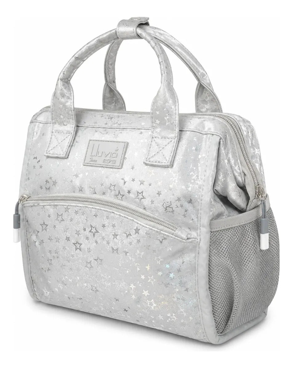 Set Mochila Juvenil Tres Piezas Lluvia Plata Aterciopelada