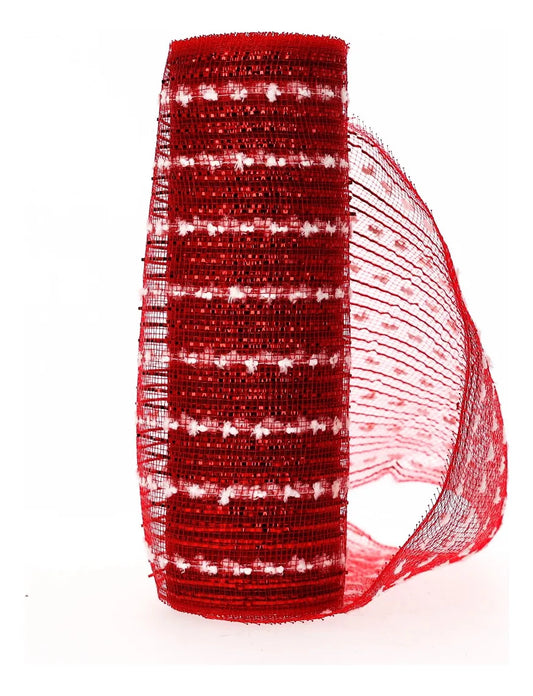 Malla Navideña lluvia Roja Con Felpa Blanca 9 Metros x 26 cm