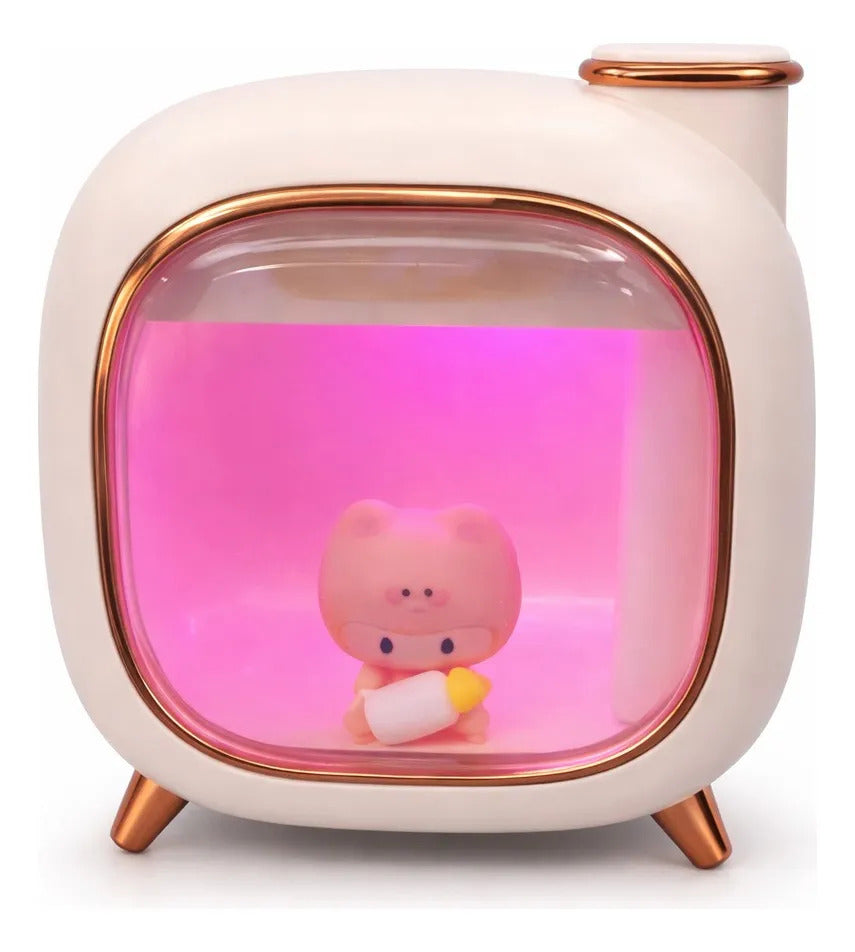 Humidificador Retro Tipo Tv 500 Ml Con Luz Y 8 Esencias