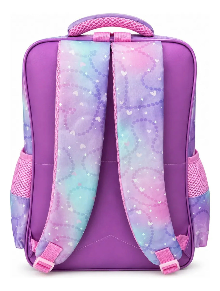 Set Escolar Unicornio Mágico Rosa Lila Mochila Tres Piezas