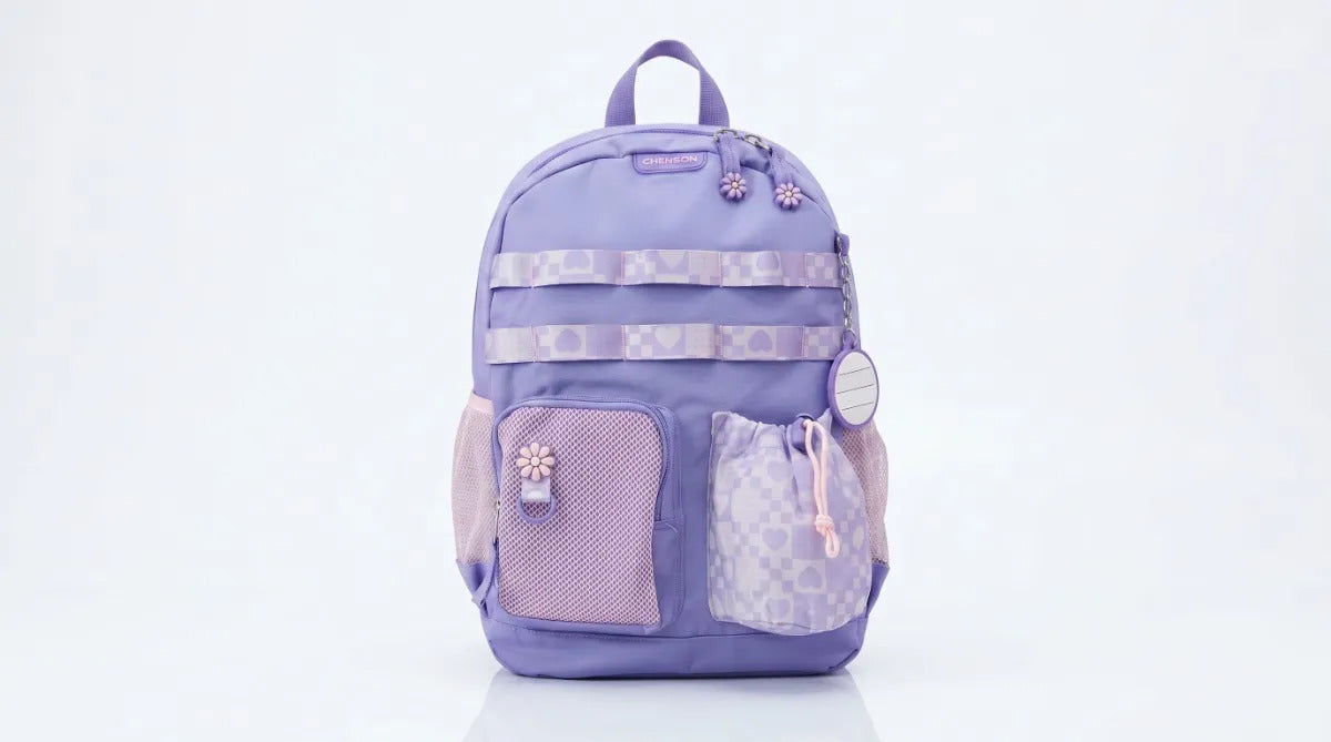 Mochila Escolar Chenson Happy Girl Lila Bolsillo Frontal