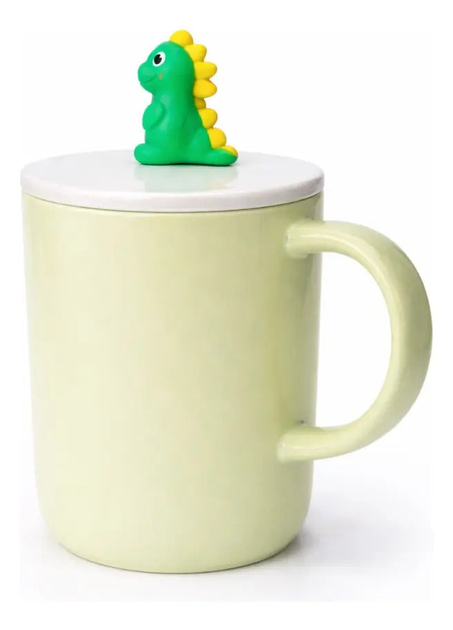 Taza Con Tapa Decorativa De Animales 380ml Marca Lluvia