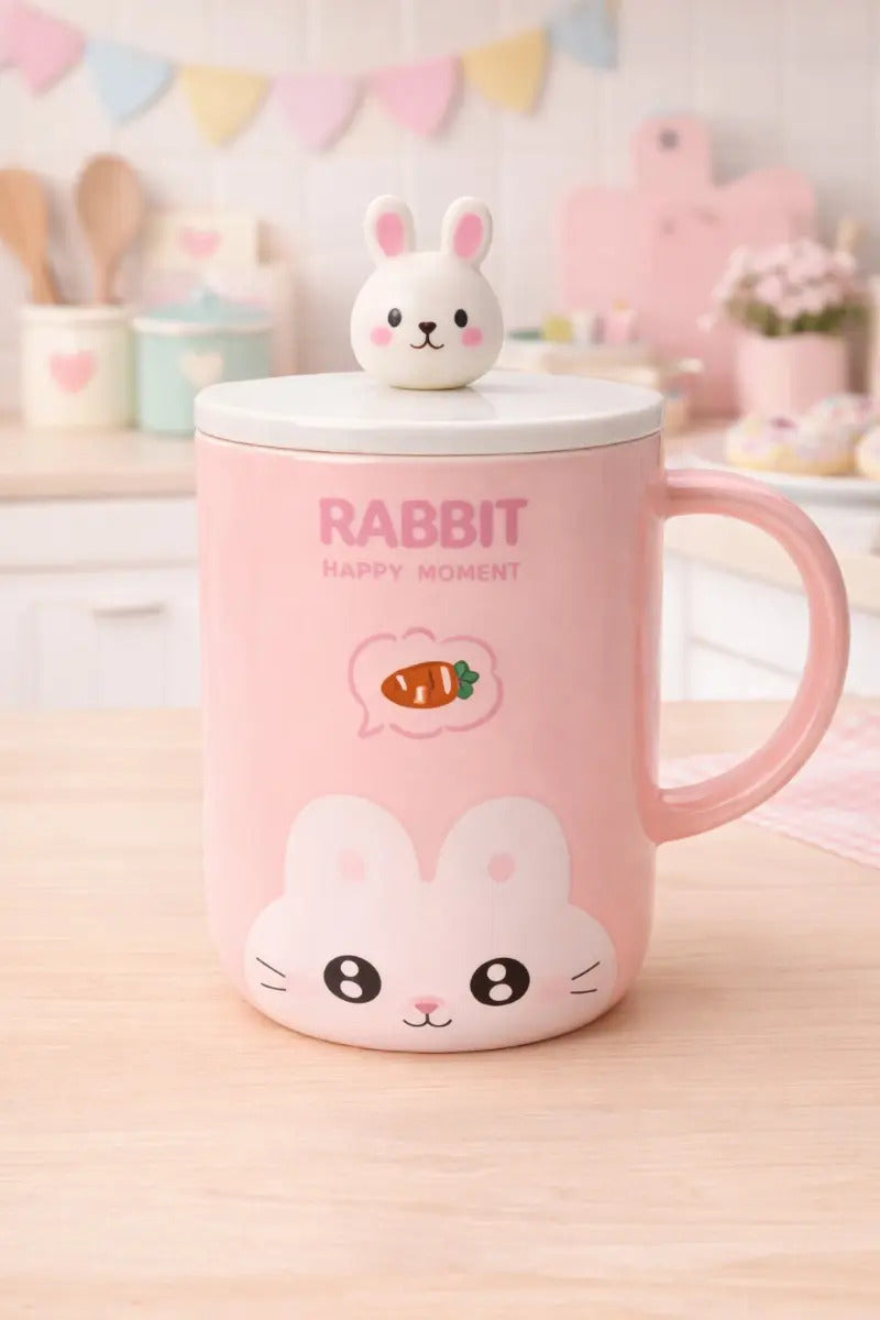 Taza Con Tapa Decorativa De Animales 380ml Marca Lluvia