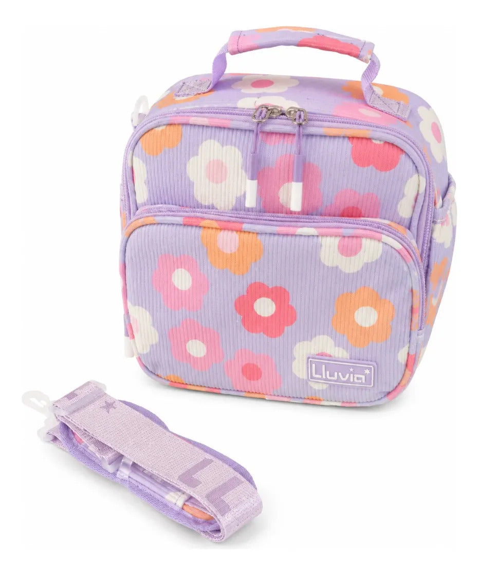 Lonchera Lluvia Floral Lila Pastel Con Flores Multicolor