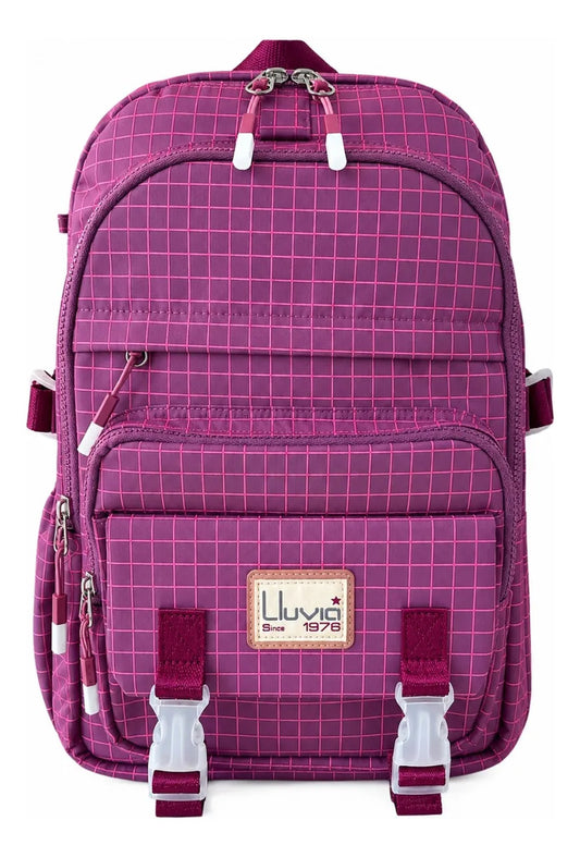 Mochila Escolar Juvenil Lluvia Magenta Diseño Cuadros