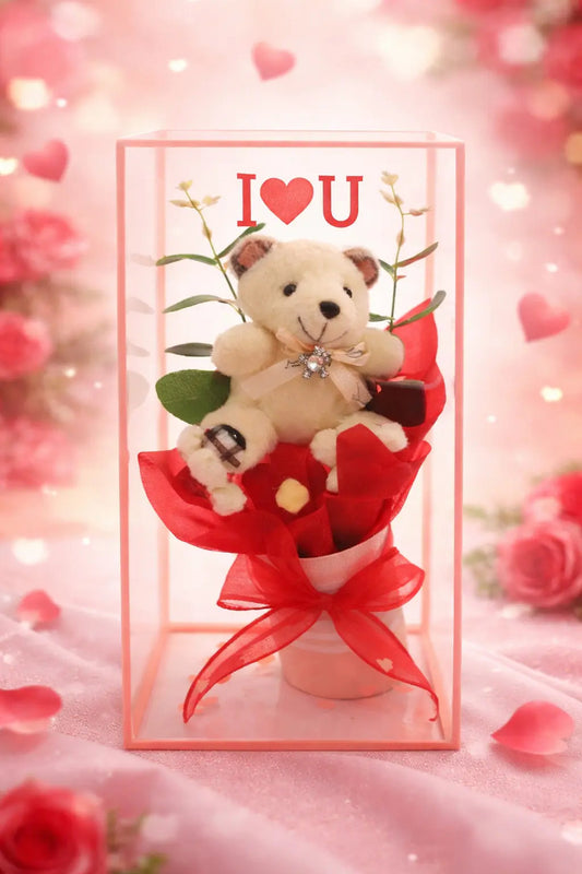 Detalle Romántico Con Flores Tejidas Infinitas Y Mini Oso