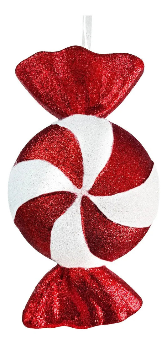 Adorno Caramelo Lluvia Lights Rojo y Glitter Navideño 30 cm