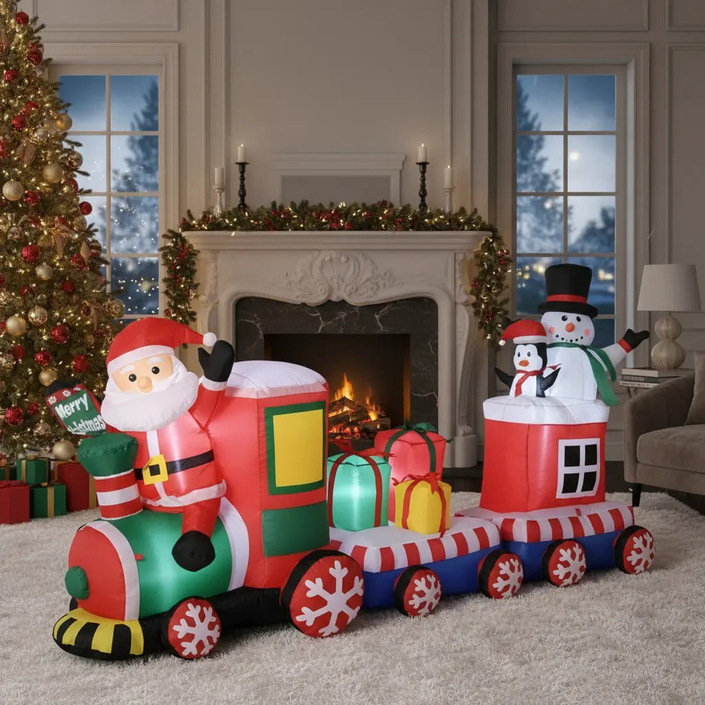Inflable Navideño Con Tren Muñeco De Nieve 180x190x100