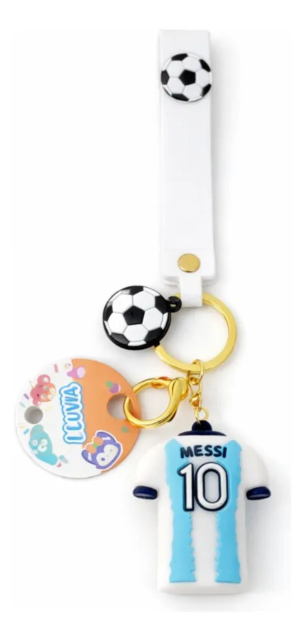 Llavero Messi Fútbol Jersey Blanco Con Azul Lluvia