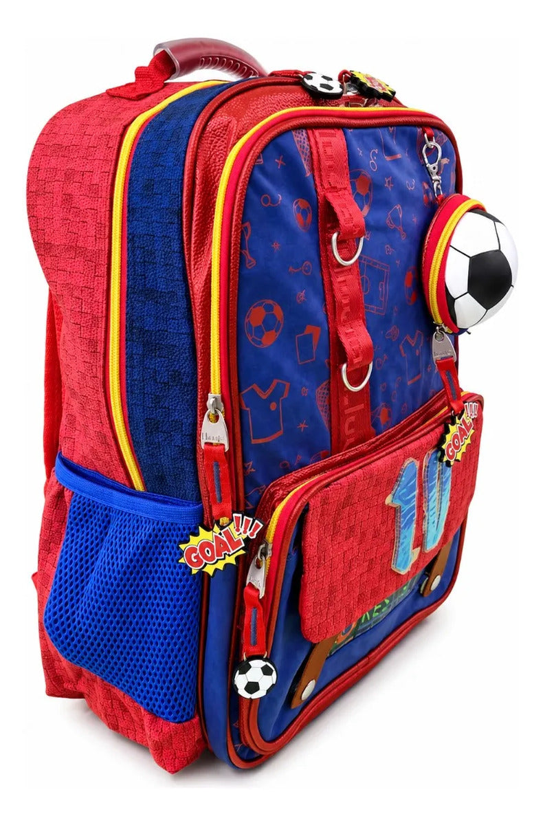 Mochila Primaria Lluvia Grande 3 Bolsillos Diseño Futbol