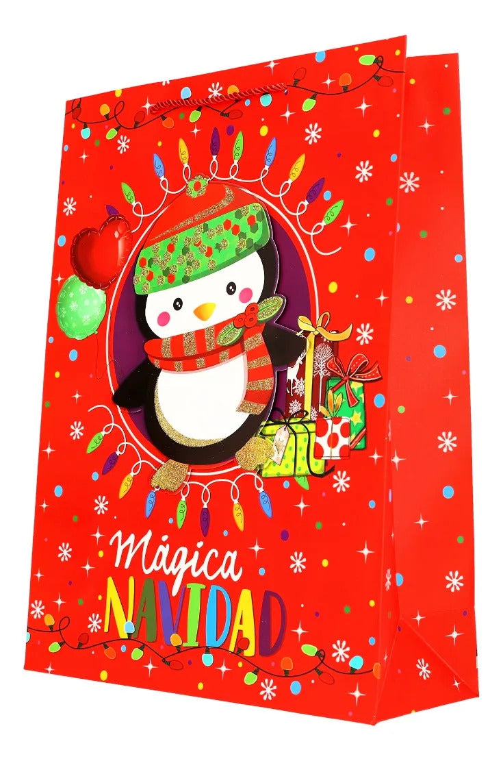 Bolsas de Regalo Navideñas Lluvia 3D Glitter Dorado 12 Pzas