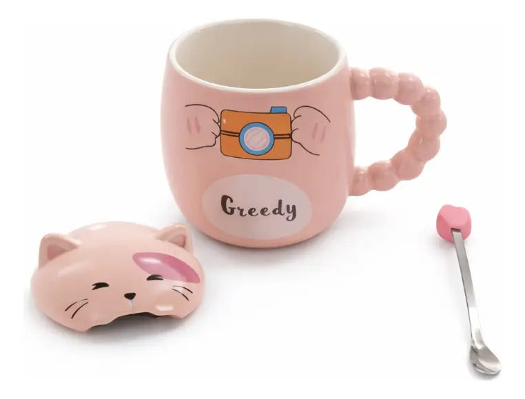 Taza Kawaii Gato Con Lengua Naughty Happy Playful 380 Ml