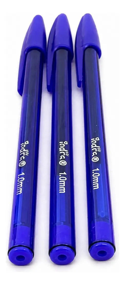 Plumas Indra Tinta Azul Punto Mediano 1.0 Mm 50 Piezas