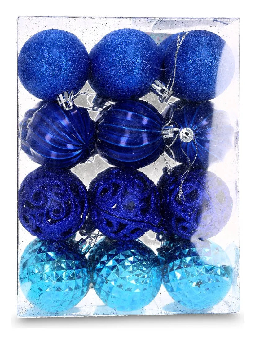 Set Esferas Lluvia Azul Rey y Turquesa 6 Cm 12 Piezas