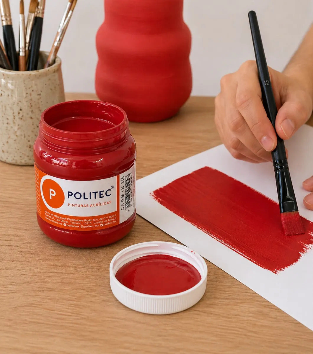 Pintura Acrílica Carmín Politec 250 Ml Ideal Para Proyectos
